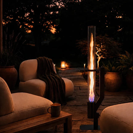 Pellet Torch with Captivating Vertical Flame | Space-Saving Design for Outdoor Patios and Gardens