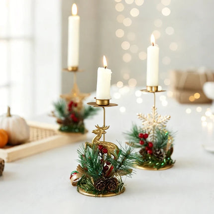 Iron Candle Holder with Holiday / Christmas Motifs | Festive Decor for Cozy Christmas Ambiance