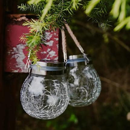 Solar-Powered Lantern with Dusk Sensor & Jute Rope Handle | Weather-Resistant Outdoor Lighting for Cozy Evenings