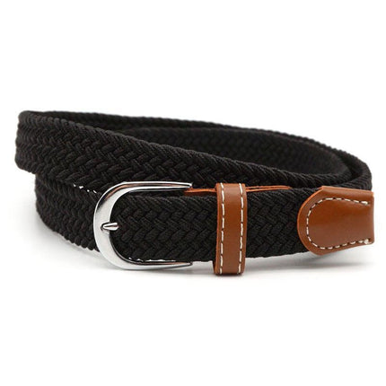 Stretch Belt with Silver Buckle, Woven Braided Belt with No Holes, Elastic Belt for Everyday Comfort