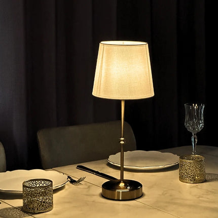 Dimmable Table Lamp with Rechargeable Design & Warm Light | Elegant Metal and Fabric for Cozy Ambiance