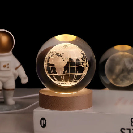 Luminous Crystal Ball with 3D Engraved Planets | Magical Night Light for Cozy Home Decor