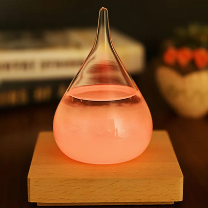 Weather Glow Display with Color-Changing Crystals | Captivating Temperature Indicator in Glass and Wood