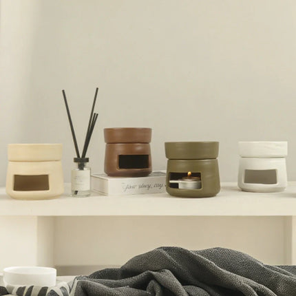 Ceramic Aromatherapy Diffuser with Dual-Chamber Design | Natural Elegance for Calming Scents and Soft Candle Glow