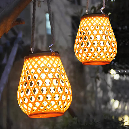 Solar-Powered Woven Lantern with Automatic Dusk Sensor | Elegant Lighting for Indoor and Outdoor Ambiance