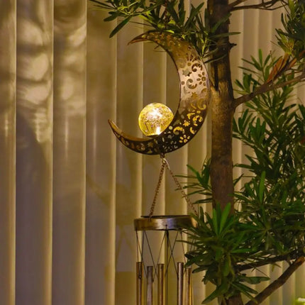 Solar Wind Chime with Luminous Crackled Glass Sphere | Automatic Dusk Sensor for Enchanting Outdoor Ambiance