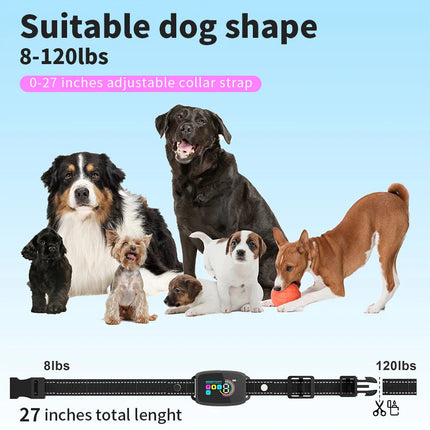 Smart Anti-Barking Dog Collar with HD Display & IP67 Waterproof | Humane Training for Dogs 8-120 lbs