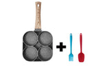 Four-Hole Non-Stick Pan with Silicone Spatula & Oil Brush | Versatile Cooking Tool for Pancakes and Omelets