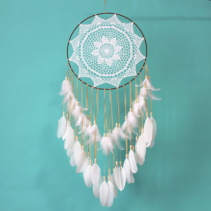 Nordic Style Dreamcatcher Wall Hanging with Feathers & Iron Ring | Elegant Decor for Girls' Room Serenity