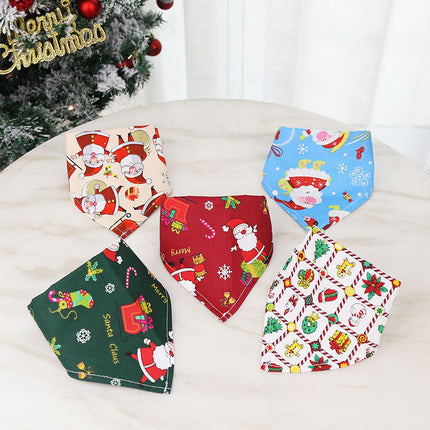 Christmas Cotton Triangle Pet Scarf with Cartoon Patterns | Adorable Holiday Accessory for Dogs and Cats