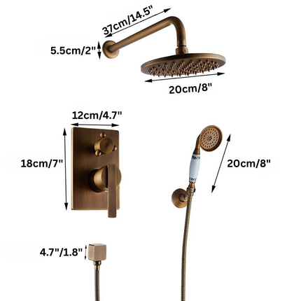 Rain Shower Head with Handheld, Antique Brass Shower Faucet Set with 2 Way Valve – image 6