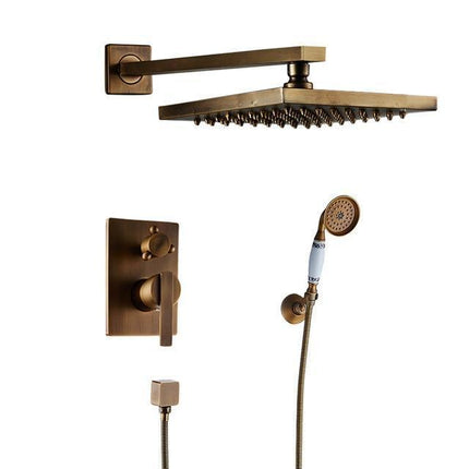 Rain Shower Head with Handheld, Antique Brass Shower Faucet Set with 2 Way Valve – image 10