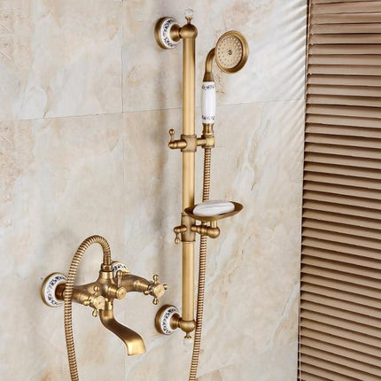 Rain Shower Head with Handheld, Antique Brass Shower Faucet Set with 2 Way Valve – image 12