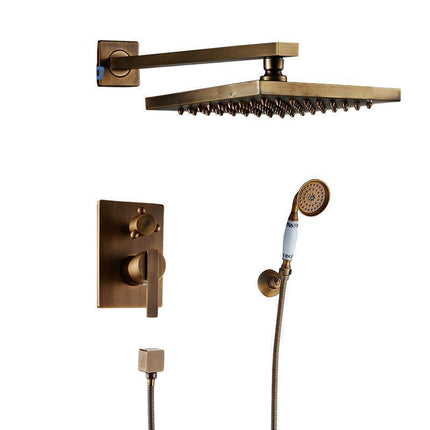 Rain Shower Head with Handheld, Antique Brass Shower Faucet Set with 2 Way Valve, Rainfall Shower System
