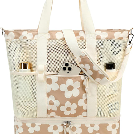 Vepine | Mesh Beach Tote Bag with Insulated Cooler Compartment | Versatile Picnic Bag for Summer Outings
