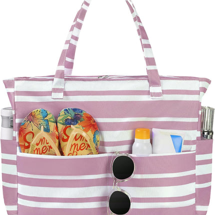 Vepine Waterproof Beach Tote Bag with Zipper & Sandproof Design | Large Capacity for Travel and Gym