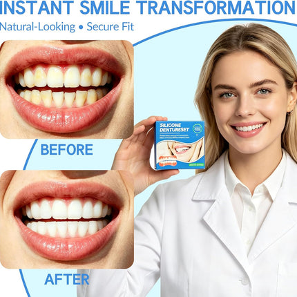 Vepine Complete Dentures Set  | Temporary Cosmetic Smile Cover for All with Natural Look | Reusable Teeth Cover