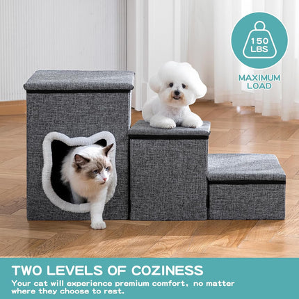 Pet Haven | 3-Step Non-Slip Dog Stairs with Storage | Easy Access for Small Dogs and Cats