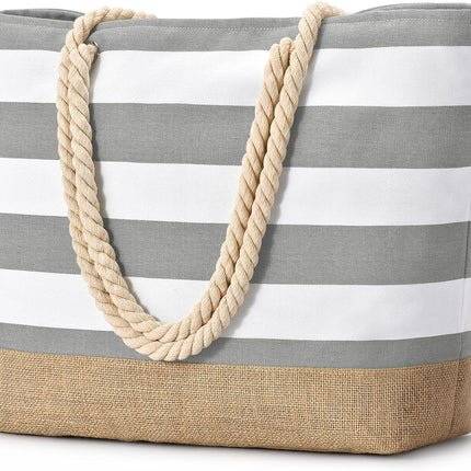 Vepine Large Canvas Beach Tote Bag with Waterproof Design | Stylish & Sandproof Travel Essential for Summer Fun