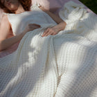 Cozy Haven | Cooling Waffle Queen Blanket with Lightweight Cotton & Bamboo | Soft Summer Throw for Hot Sleepers