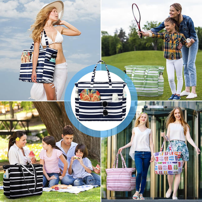 Vepine Waterproof Beach Tote Bag with Zipper & Sandproof Design | Large Capacity for Travel and Gym