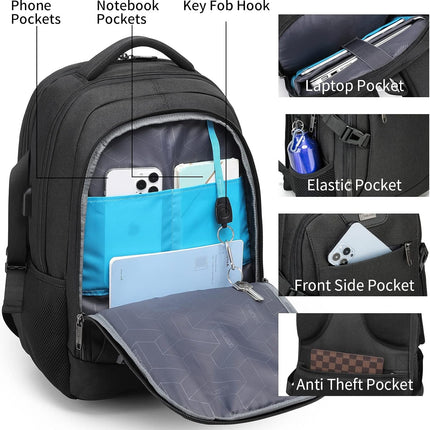 Travel Backpack with USB Port, Water Resistant Laptop Backpack for 17 Inch Laptop, Anti Theft Work Backpack