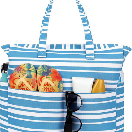 Vepine Waterproof Beach Tote Bag with Zipper & Sandproof Design | Large Capacity for Travel and Gym