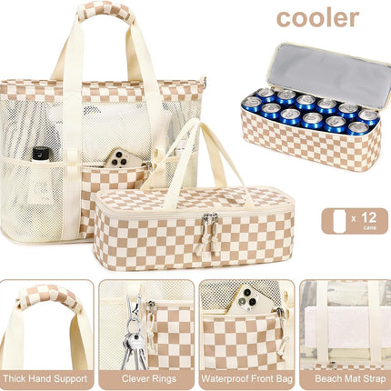 Vepine | Mesh Beach Tote Bag with Insulated Cooler Compartment | Stylish & Versatile Pool Bag for Summer Outings