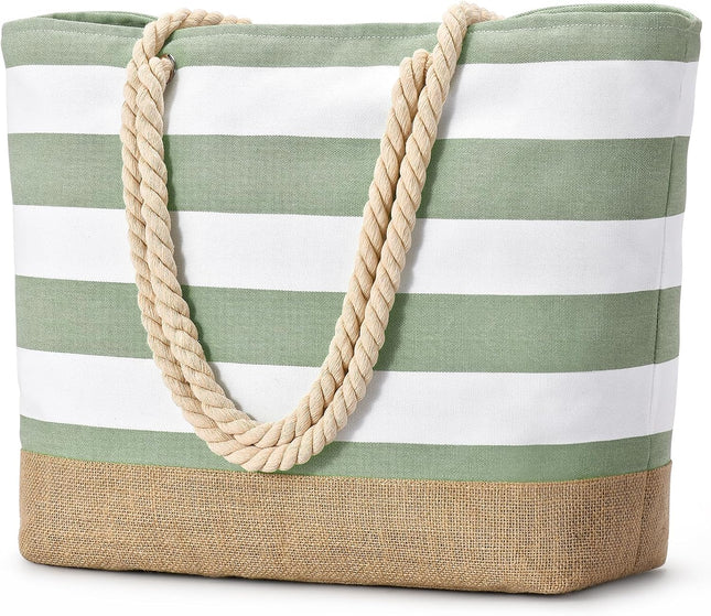 Vepine Large Canvas Beach Tote Bag with Waterproof Design | Stylish & Sandproof Travel Essential for Summer Fun