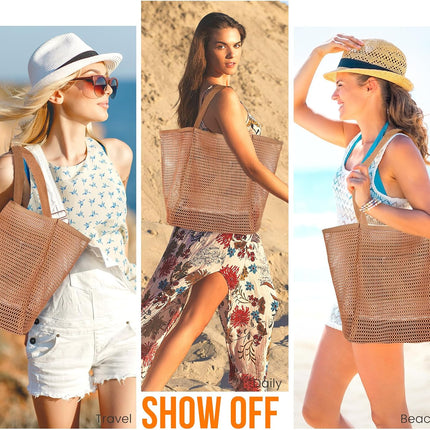 Summer Vibes | Mesh Beach Tote Bag with Large Inner Pocket | Sandproof Design for Effortless Travel