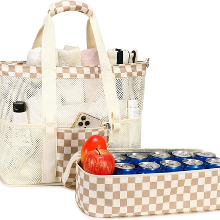 Vepine | Mesh Beach Tote Bag with Insulated Cooler Compartment | Stylish & Versatile Pool Bag for Summer Outings