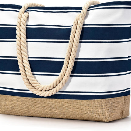 Vepine Large Canvas Beach Tote Bag with Waterproof Design | Stylish & Sandproof Travel Essential for Summer Fun