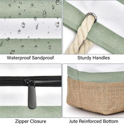 Vepine Large Canvas Beach Tote Bag with Waterproof Design | Stylish & Sandproof Travel Essential for Summer Fun