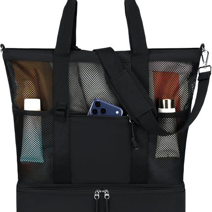 Vepine | Mesh Beach Tote Bag with Insulated Cooler Compartment | Stylish & Versatile Pool Bag for Summer Outings