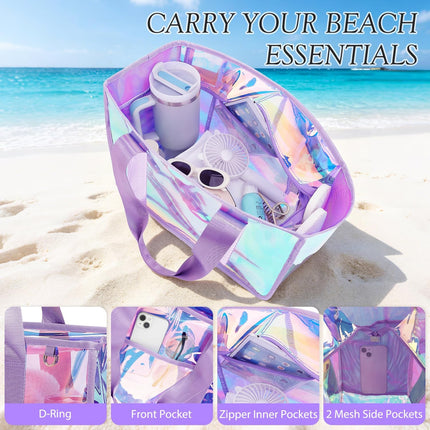 Vepine Beach Tote Bag | Waterproof Sandproof Jelly Beach Bag with Zipper | Stylish & Spacious for Pool and Cruise Essentials