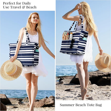 Vepine Waterproof Beach Tote Bag with Zipper & Sandproof Design | Large Capacity for Travel and Gym