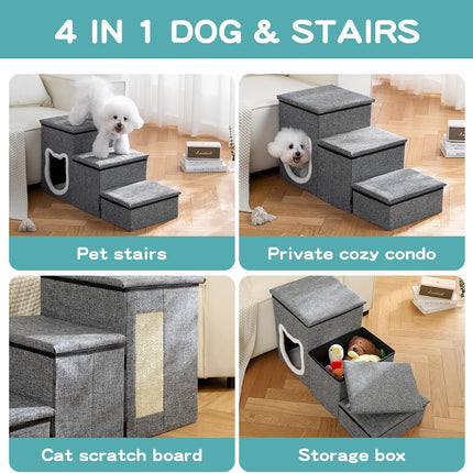 Pet Haven | 3-Step Non-Slip Dog Stairs with Storage | Easy Access for Small Dogs and Cats