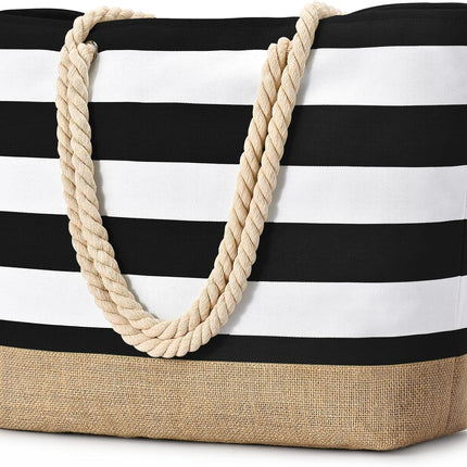 Vepine Large Canvas Beach Tote Bag with Waterproof Design | Stylish & Sandproof Travel Essential for Summer Fun