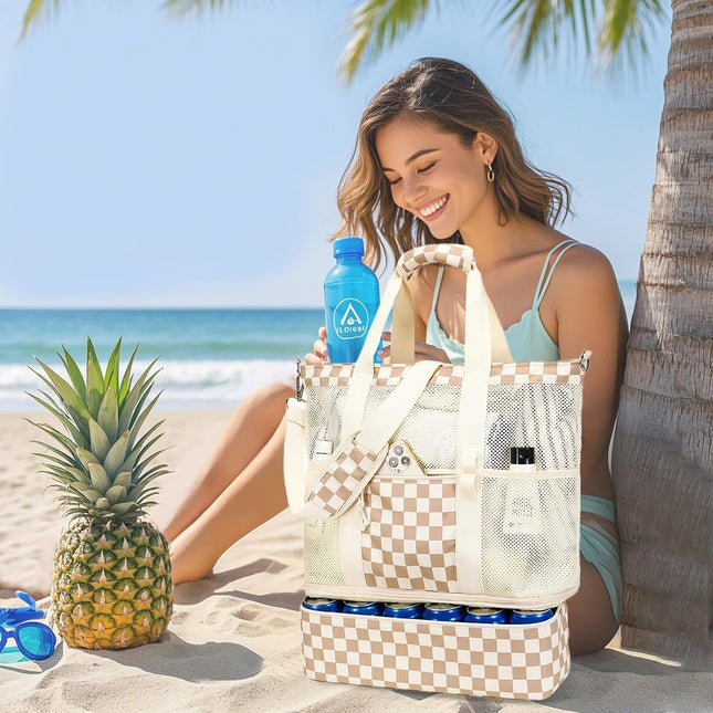 Vepine | Mesh Beach Tote Bag with Insulated Cooler Compartment | Stylish & Versatile Pool Bag for Summer Outings