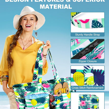 Ultimate Beach Tote | Extra Large Waterproof Bag with Zippered Wet Compartment | Lightweight & Foldable for Easy Travel