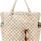 Brown and White Checkered Bow
