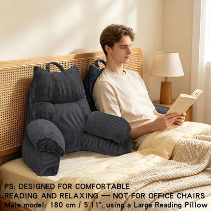 Cozy Reading Pillow with High Arm Rests & Supportive Memory Foam | Perfect Back Support for Relaxing, Reading & Gaming in Bed