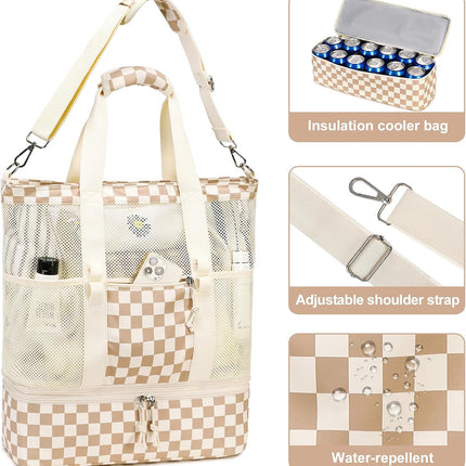 Vepine | Mesh Beach Tote Bag with Insulated Cooler Compartment | Stylish & Versatile Pool Bag for Summer Outings
