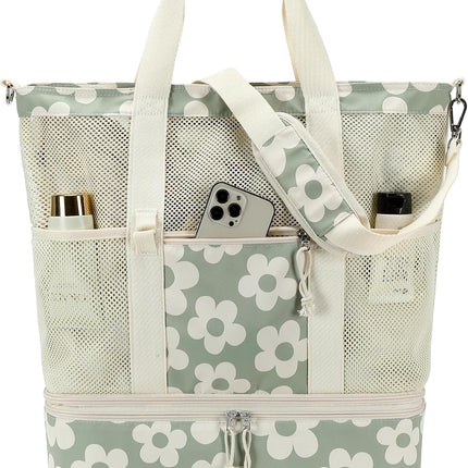 Vepine | Mesh Beach Tote Bag with Insulated Cooler Compartment | Versatile Picnic Bag for Summer Outings