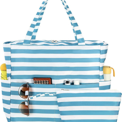 Coastal Collection | Large Waterproof Beach Tote Bag with Zipper & Wet Pocket | Versatile for Travel, Gym, and Grocery