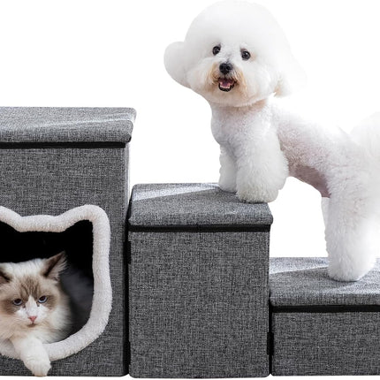 Pet Haven | 3-Step Non-Slip Dog Stairs with Storage | Easy Access for Small Dogs and Cats