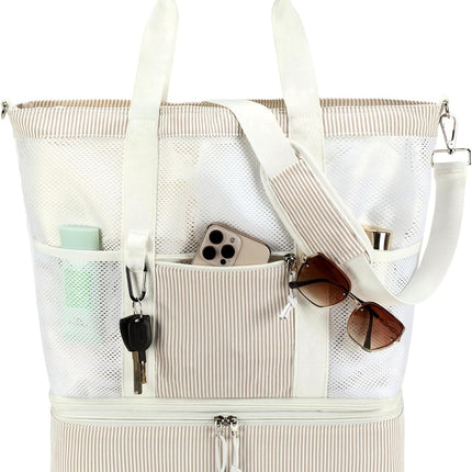Vepine | Mesh Beach Tote Bag with Insulated Cooler Compartment | Stylish & Versatile Pool Bag for Summer Outings