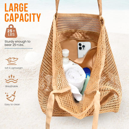 Summer Vibes | Mesh Beach Tote Bag with Large Inner Pocket | Sandproof Design for Effortless Travel