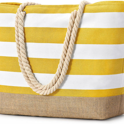 Vepine Large Canvas Beach Tote Bag with Waterproof Design | Stylish & Sandproof Travel Essential for Summer Fun