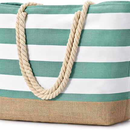 Vepine Large Canvas Beach Tote Bag with Waterproof Design | Stylish & Sandproof Travel Essential for Summer Fun